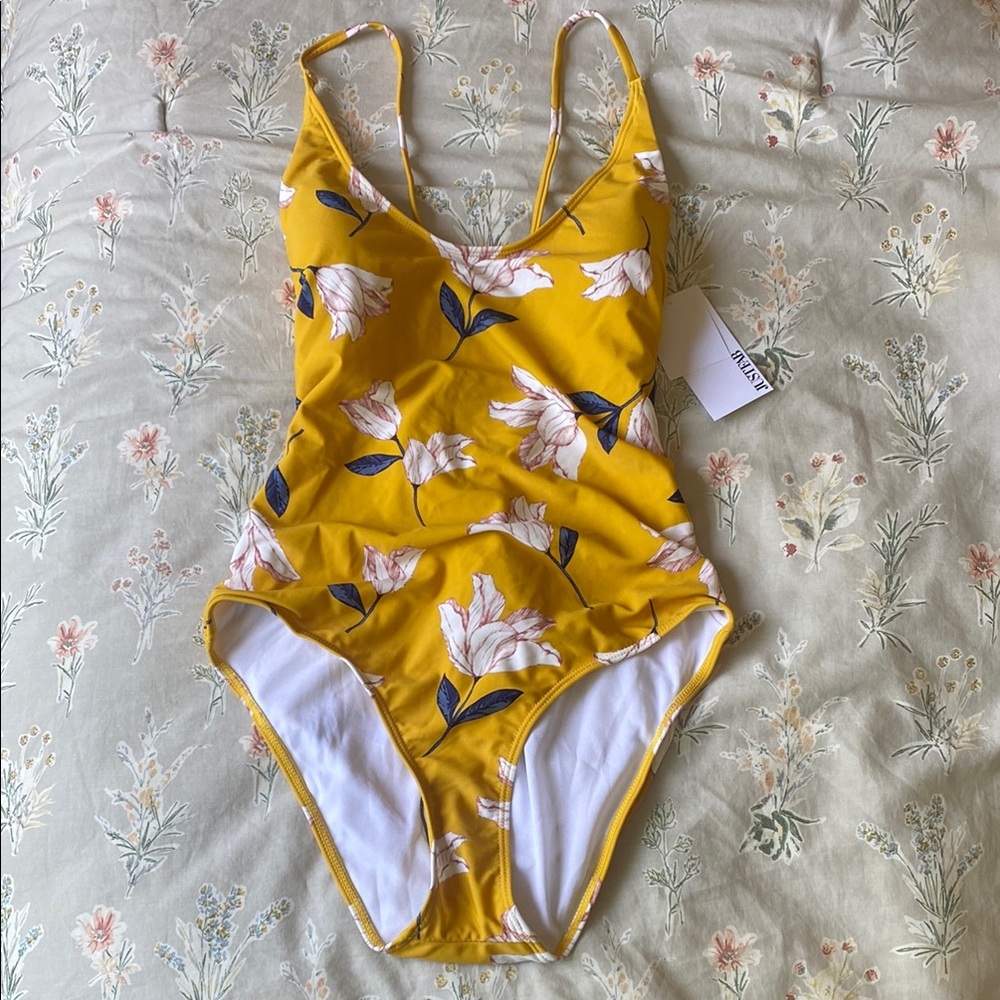 JustFab Yellow Floral Print One-Piece Monokini